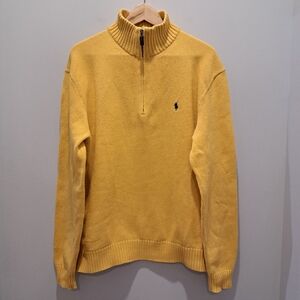 Vtg 90s Polo Ralph Lauren Yellow Classic Preppy Academia 1/4 Zip Sweater Mens L